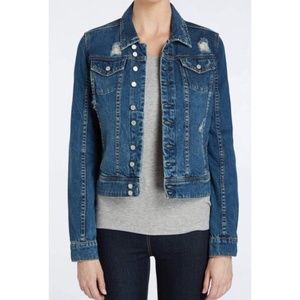 Blank NYC Distressed Jean‎ Jacket Size Medium Blue Denim Button Up Long Sleeve